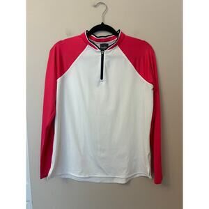 Belyn Key Sabrina Long Sleeve Quarter Zip Pullover White Pink Golf Medium